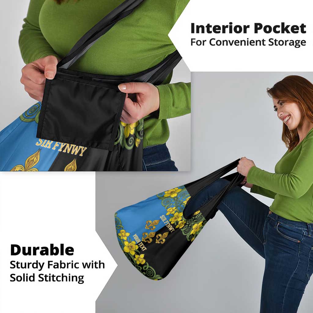 Personalized Monmouthshire Wales Grocery Bag Sir Fynwy Flag With Welsh Daffodil - Wonder Print Shop