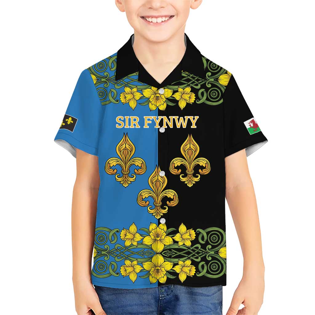 Personalized Monmouthshire Wales Kid Hawaiian Shirt Sir Fynwy Flag With Welsh Daffodil - Wonder Print Shop