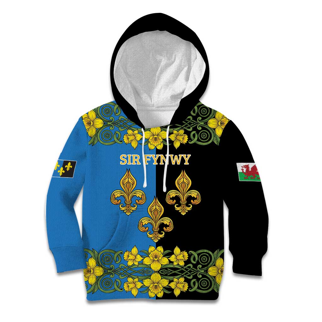Personalized Monmouthshire Wales Kid Hoodie Sir Fynwy Flag With Welsh Daffodil - Wonder Print Shop