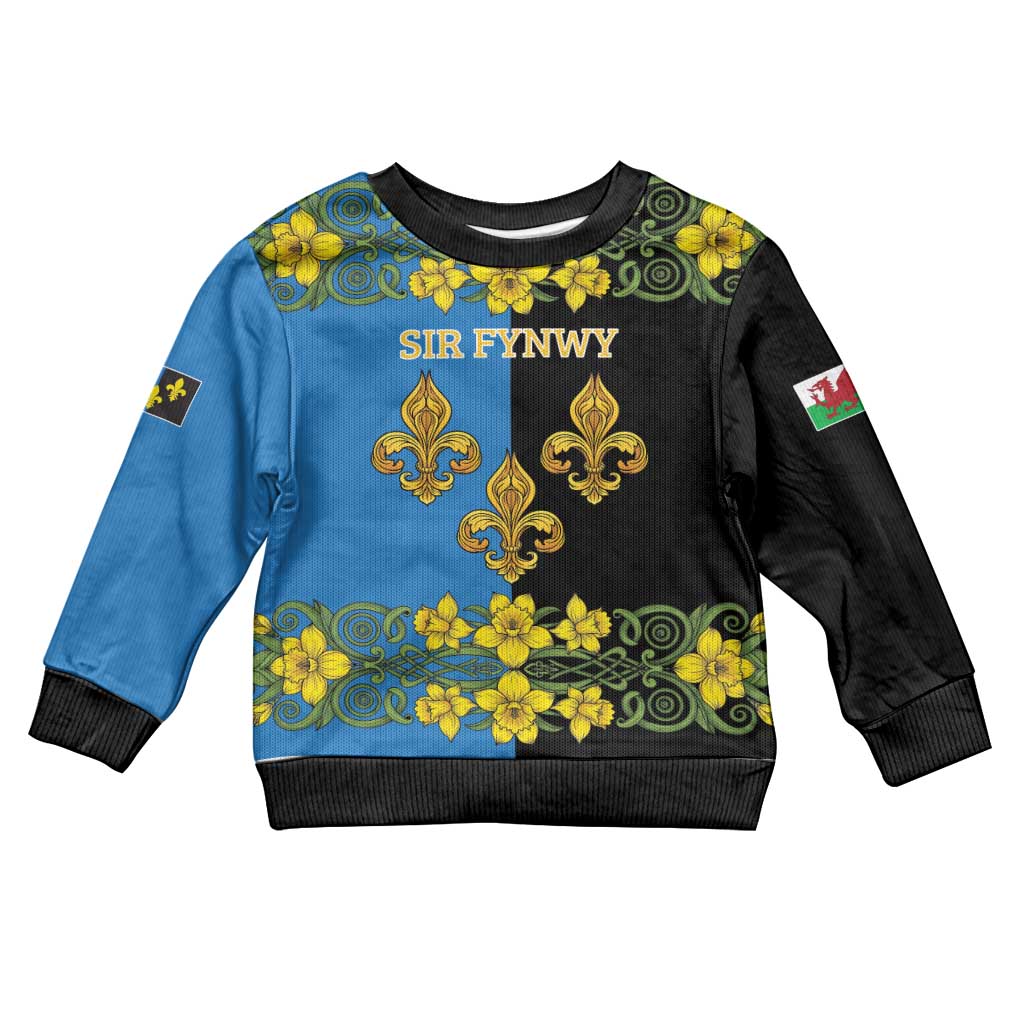 Personalized Monmouthshire Wales Kid Ugly Christmas Sweater Sir Fynwy Flag With Welsh Daffodil - Wonder Print Shop
