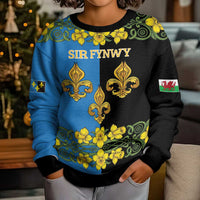 Personalized Monmouthshire Wales Kid Ugly Christmas Sweater Sir Fynwy Flag With Welsh Daffodil - Wonder Print Shop