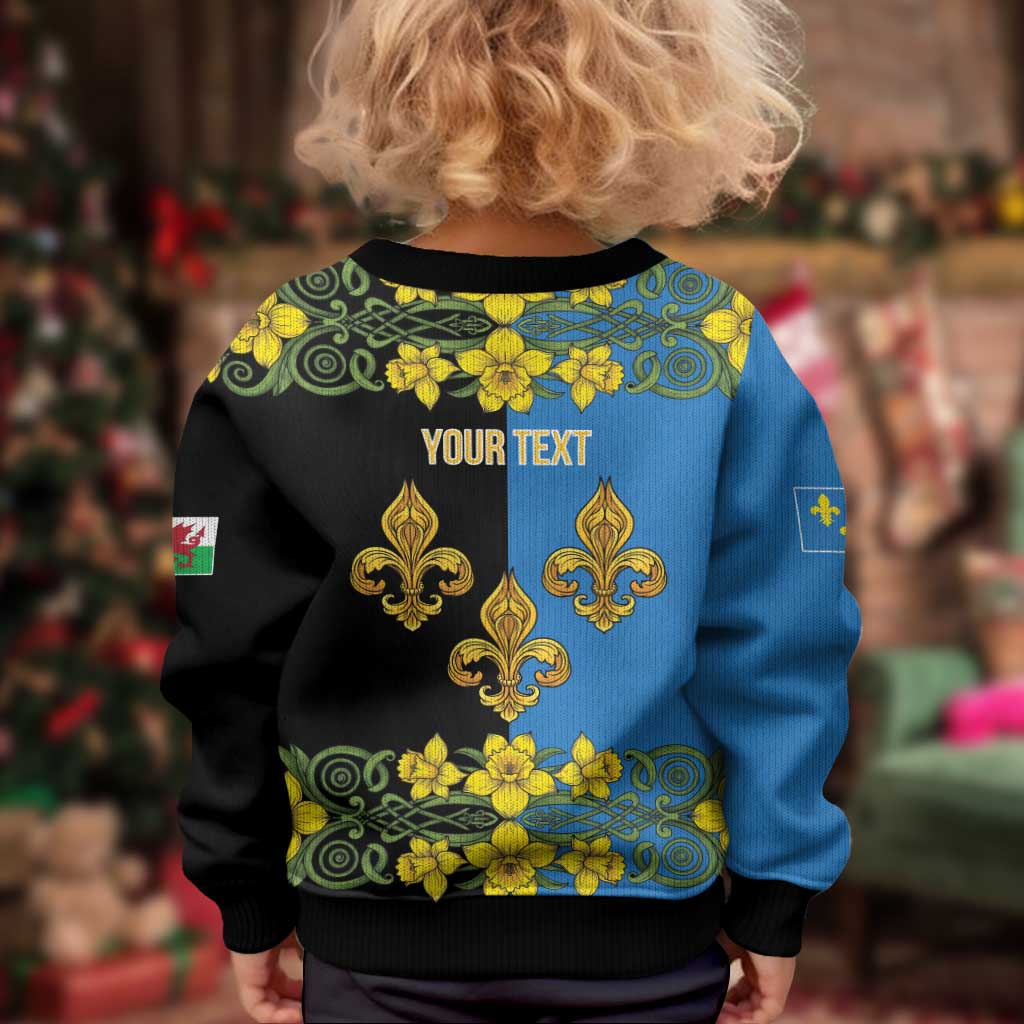 Personalized Monmouthshire Wales Kid Ugly Christmas Sweater Sir Fynwy Flag With Welsh Daffodil - Wonder Print Shop