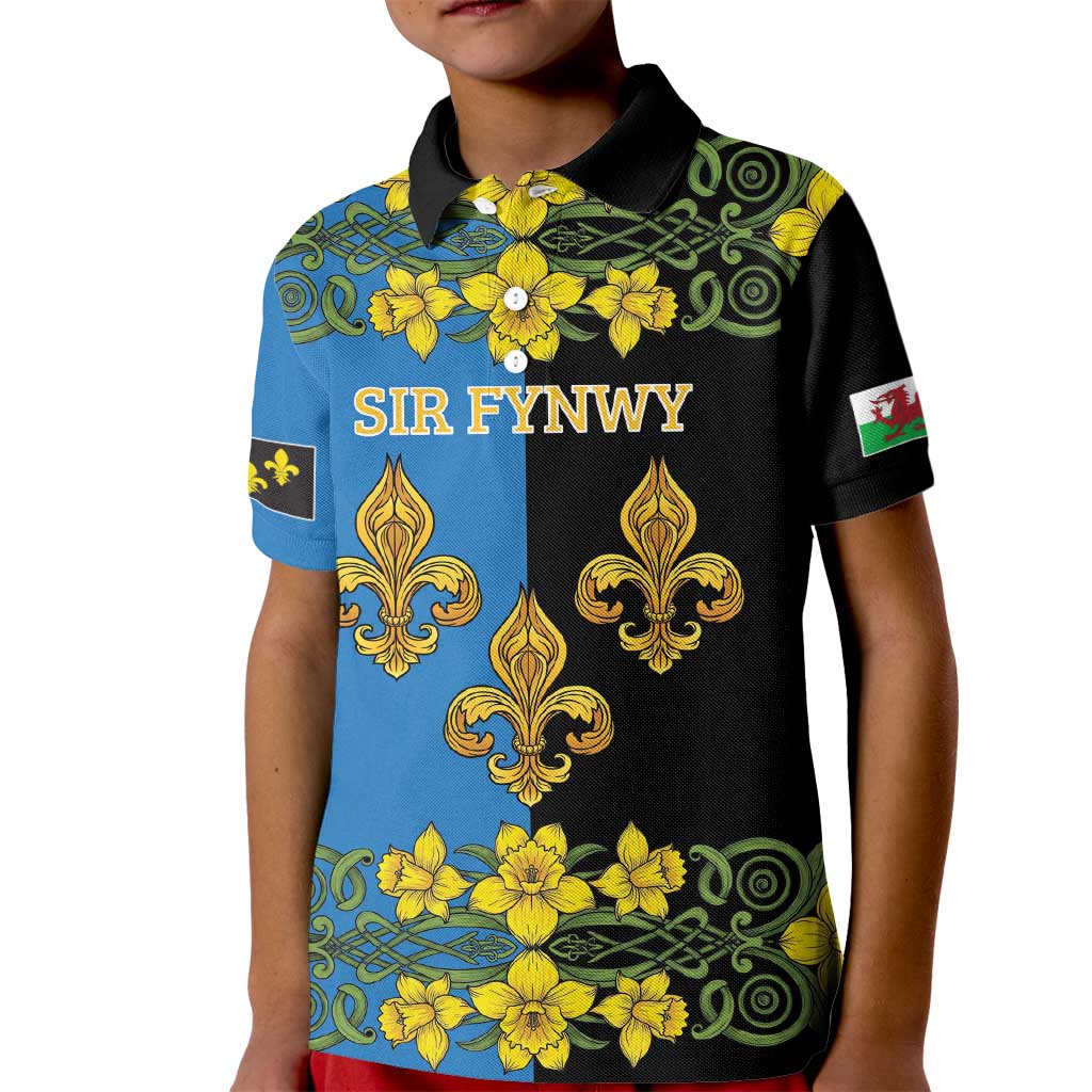Personalized Monmouthshire Wales Kid Polo Shirt Sir Fynwy Flag With Welsh Daffodil - Wonder Print Shop
