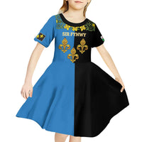 Personalized Monmouthshire Wales Kid Short Sleeve Dress Sir Fynwy Flag With Welsh Daffodil - Wonder Print Shop