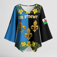 Personalized Monmouthshire Wales Kimono Sleeve Blouse Sir Fynwy Flag With Welsh Daffodil - Wonder Print Shop
