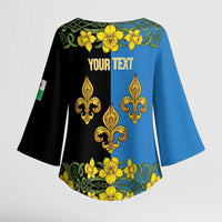 Personalized Monmouthshire Wales Kimono Sleeve Blouse Sir Fynwy Flag With Welsh Daffodil - Wonder Print Shop