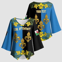Personalized Monmouthshire Wales Kimono Sleeve Blouse Sir Fynwy Flag With Welsh Daffodil - Wonder Print Shop