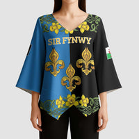 Personalized Monmouthshire Wales Kimono Sleeve Blouse Sir Fynwy Flag With Welsh Daffodil - Wonder Print Shop
