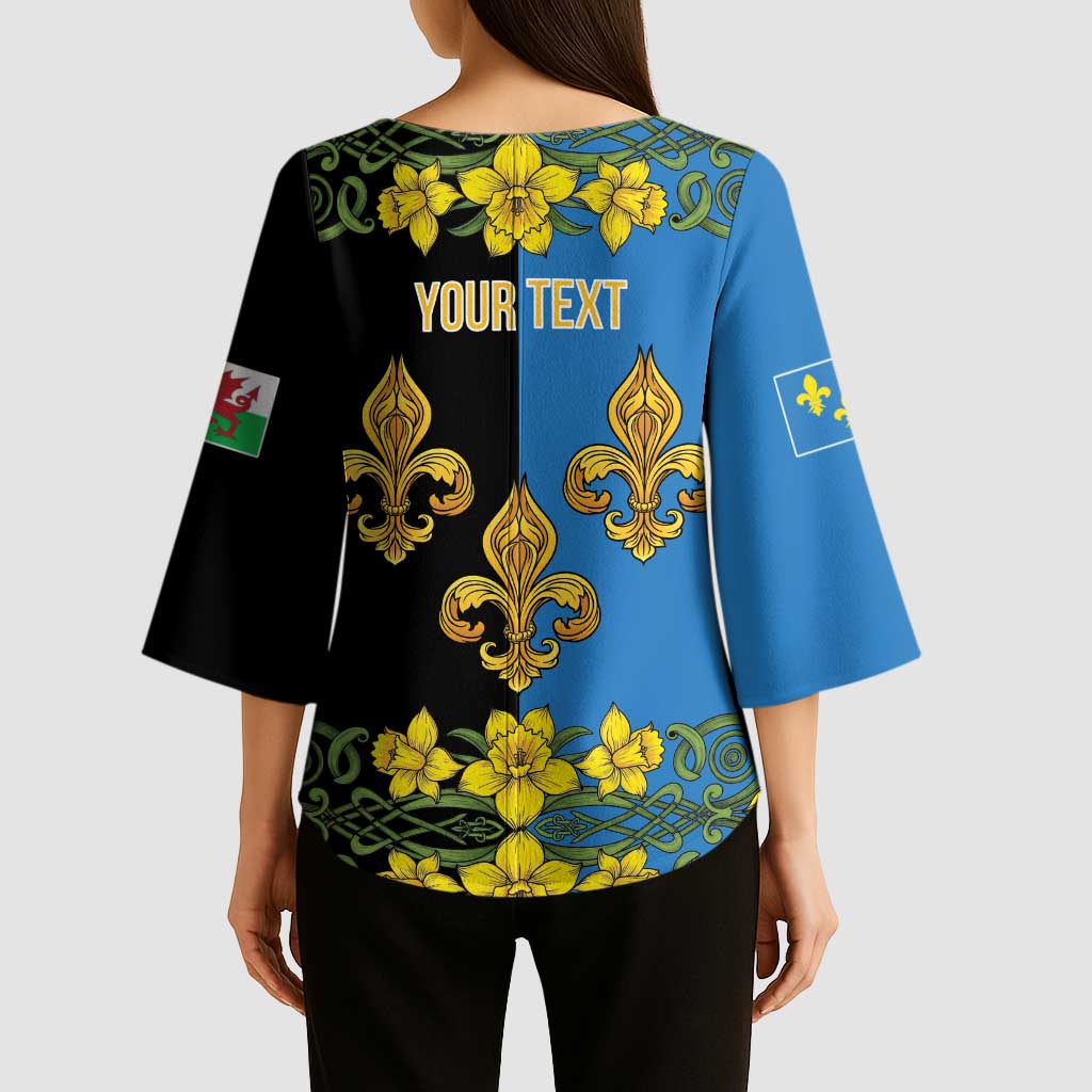 Personalized Monmouthshire Wales Kimono Sleeve Blouse Sir Fynwy Flag With Welsh Daffodil - Wonder Print Shop