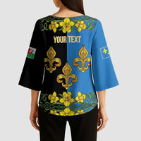 Personalized Monmouthshire Wales Kimono Sleeve Blouse Sir Fynwy Flag With Welsh Daffodil - Wonder Print Shop