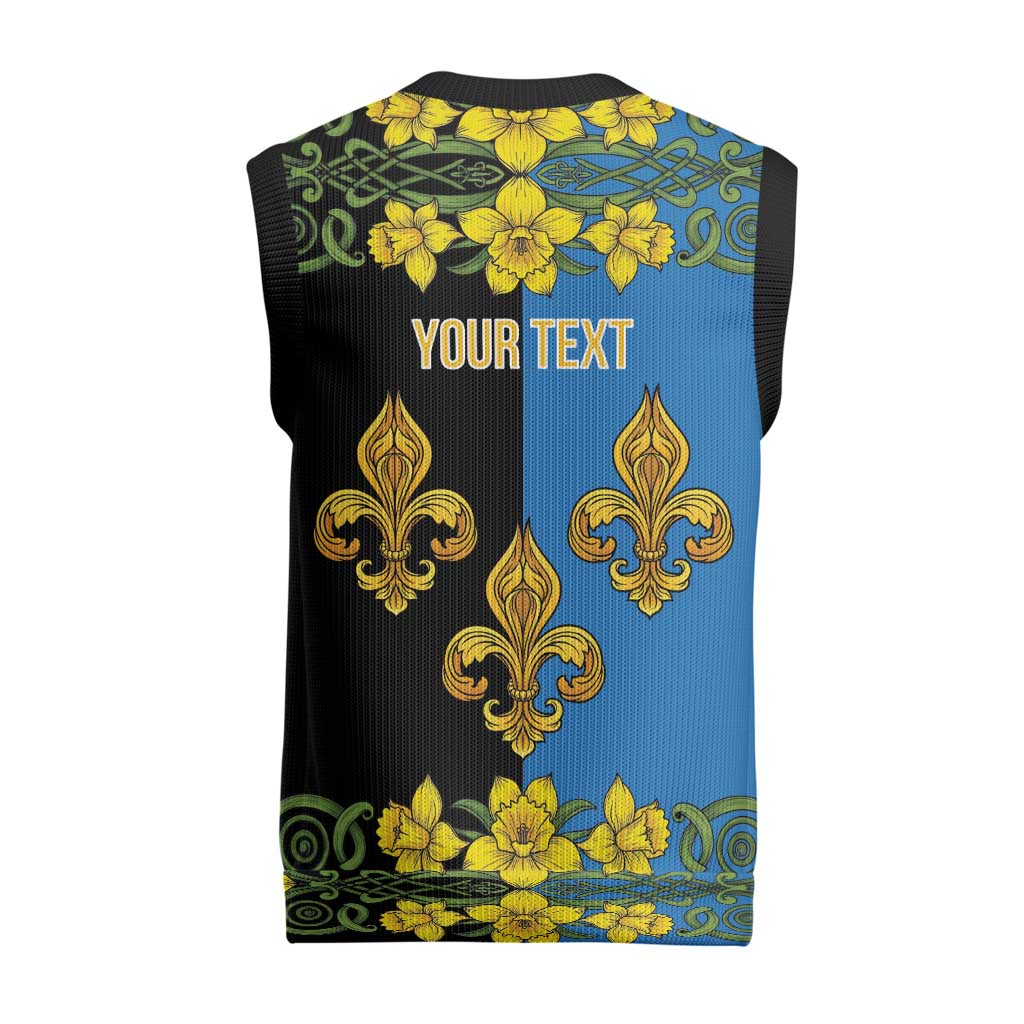 Personalized Monmouthshire Wales Christmas Knitted V-Neck Vest Sir Fynwy Flag With Welsh Daffodil - Wonder Print Shop