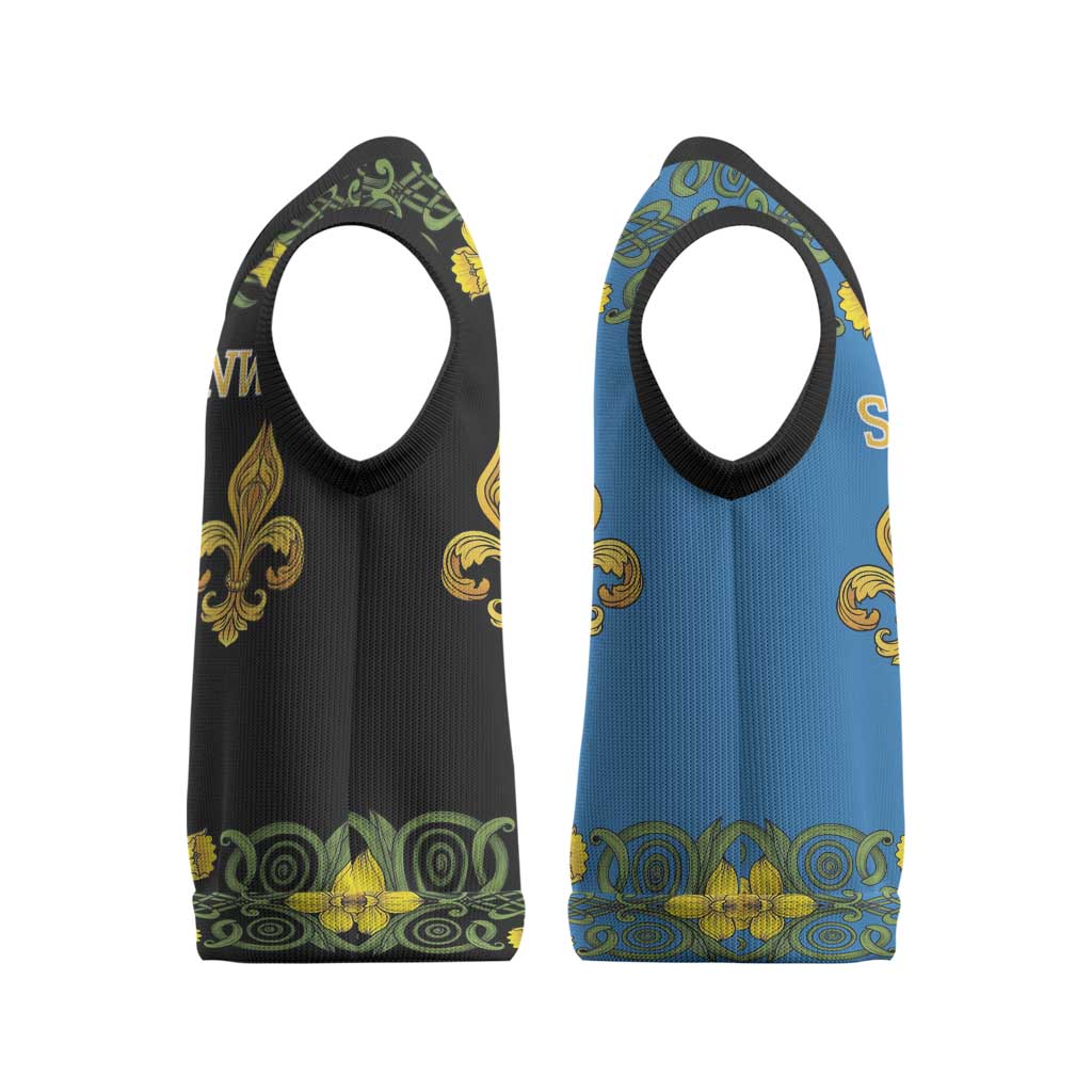 Personalized Monmouthshire Wales Christmas Knitted V-Neck Vest Sir Fynwy Flag With Welsh Daffodil - Wonder Print Shop