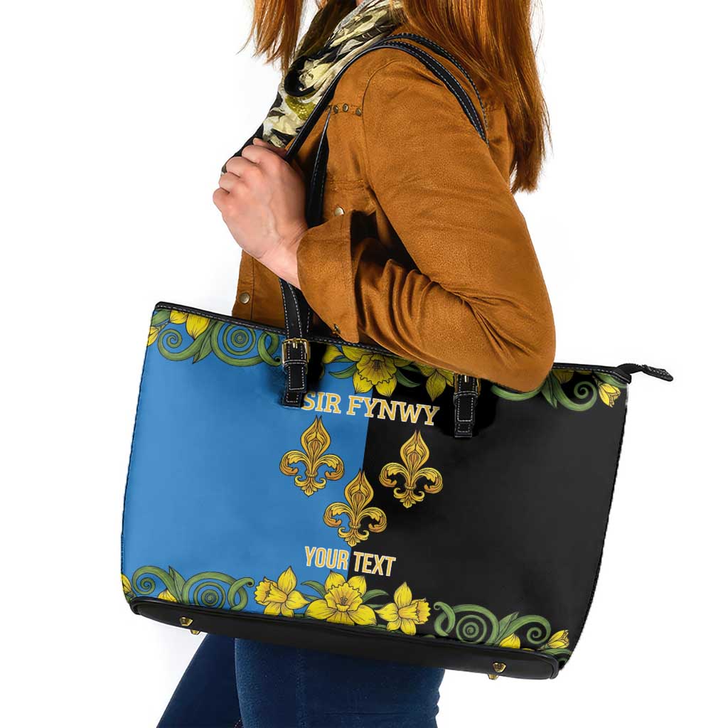 Personalized Monmouthshire Wales Leather Tote Bag Sir Fynwy Flag With Welsh Daffodil - Wonder Print Shop