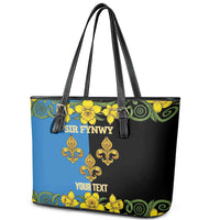 Personalized Monmouthshire Wales Leather Tote Bag Sir Fynwy Flag With Welsh Daffodil - Wonder Print Shop