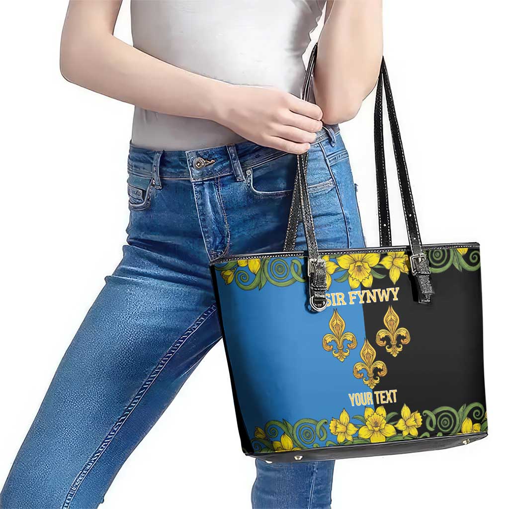 Personalized Monmouthshire Wales Leather Tote Bag Sir Fynwy Flag With Welsh Daffodil - Wonder Print Shop