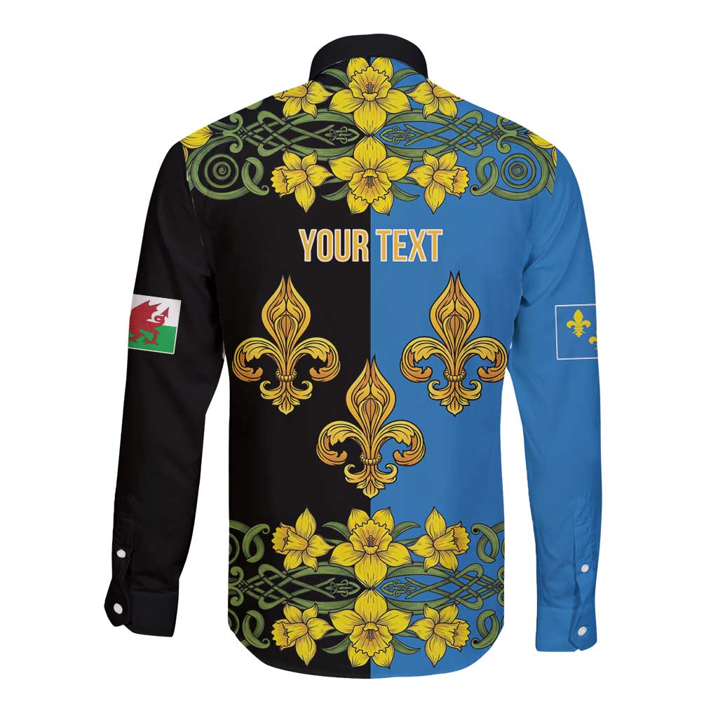Personalized Monmouthshire Wales Long Sleeve Button Shirt Sir Fynwy Flag With Welsh Daffodil - Wonder Print Shop