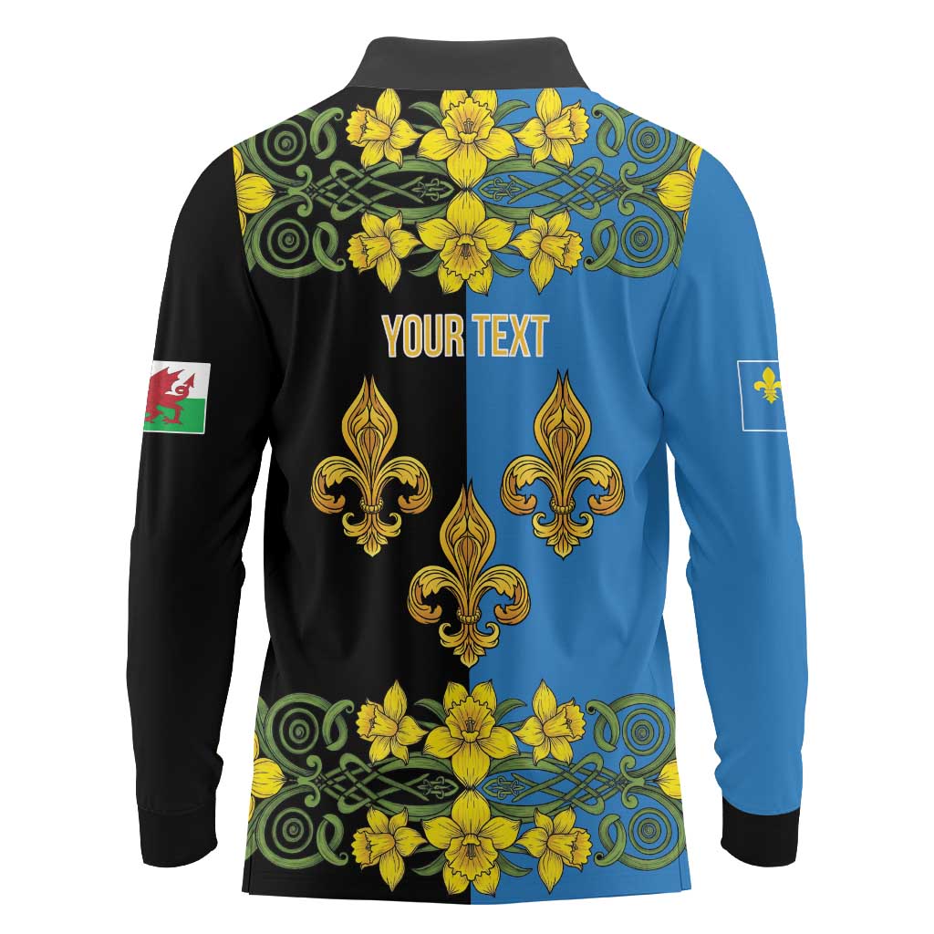 Personalized Monmouthshire Wales Long Sleeve Polo Shirt Sir Fynwy Flag With Welsh Daffodil - Wonder Print Shop