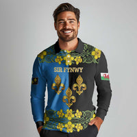 Personalized Monmouthshire Wales Long Sleeve Polo Shirt Sir Fynwy Flag With Welsh Daffodil - Wonder Print Shop