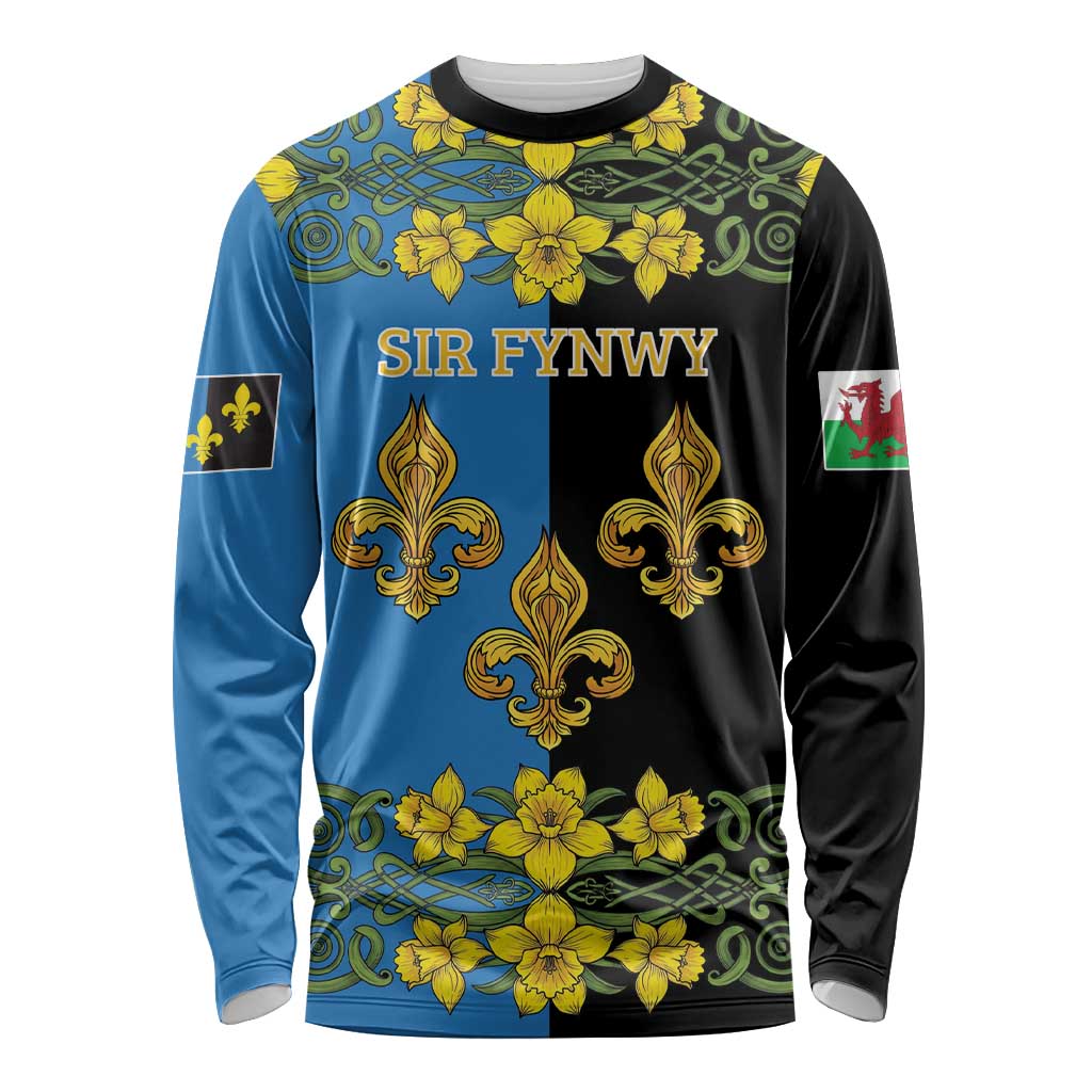 Personalized Monmouthshire Wales Long Sleeve Shirt Sir Fynwy Flag With Welsh Daffodil - Wonder Print Shop