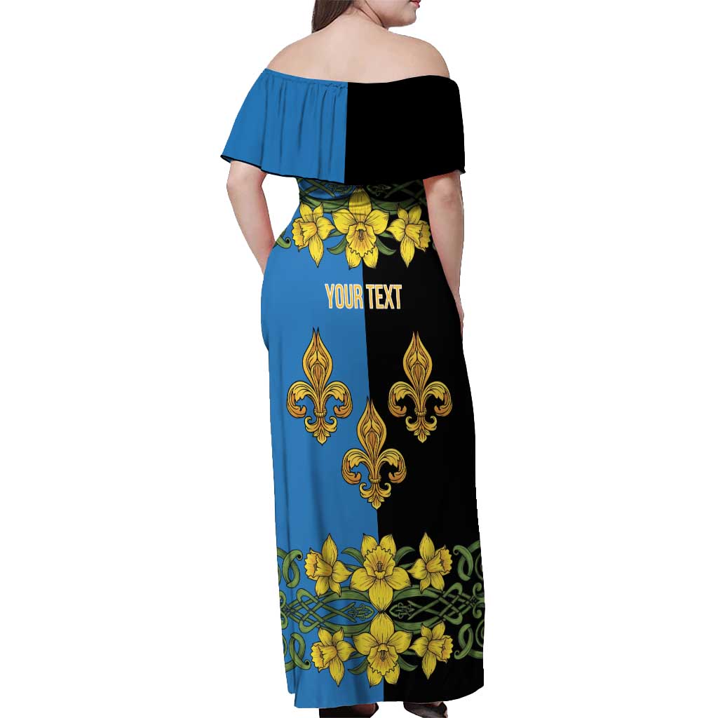 Personalized Monmouthshire Wales Off Shoulder Maxi Dress Sir Fynwy Flag With Welsh Daffodil - Wonder Print Shop