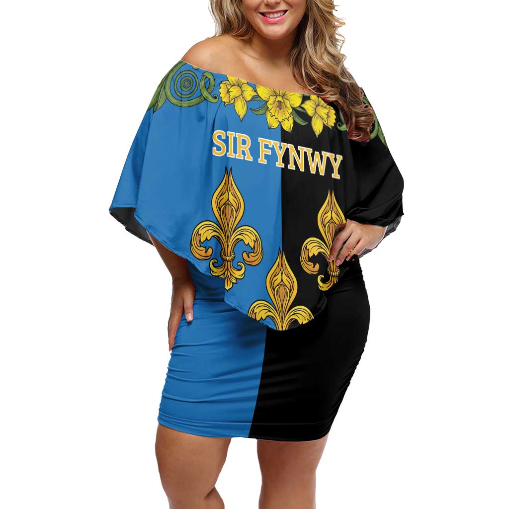 Personalized Monmouthshire Wales Off Shoulder Short Dress Sir Fynwy Flag With Welsh Daffodil - Wonder Print Shop