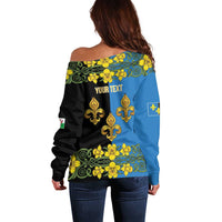 Personalized Monmouthshire Wales Off Shoulder Sweater Sir Fynwy Flag With Welsh Daffodil - Wonder Print Shop