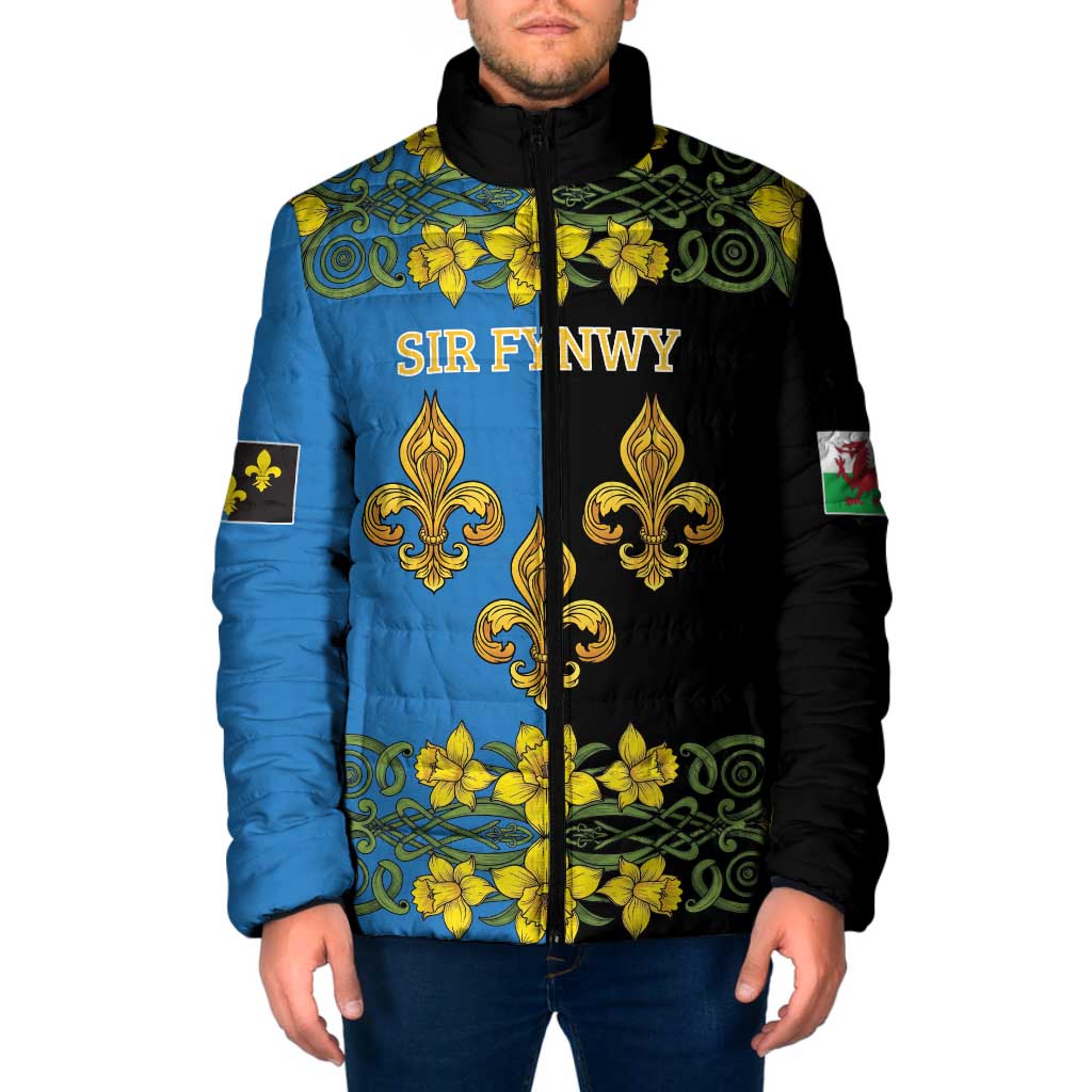 Personalized Monmouthshire Wales Padded Jacket Sir Fynwy Flag With Welsh Daffodil - Wonder Print Shop