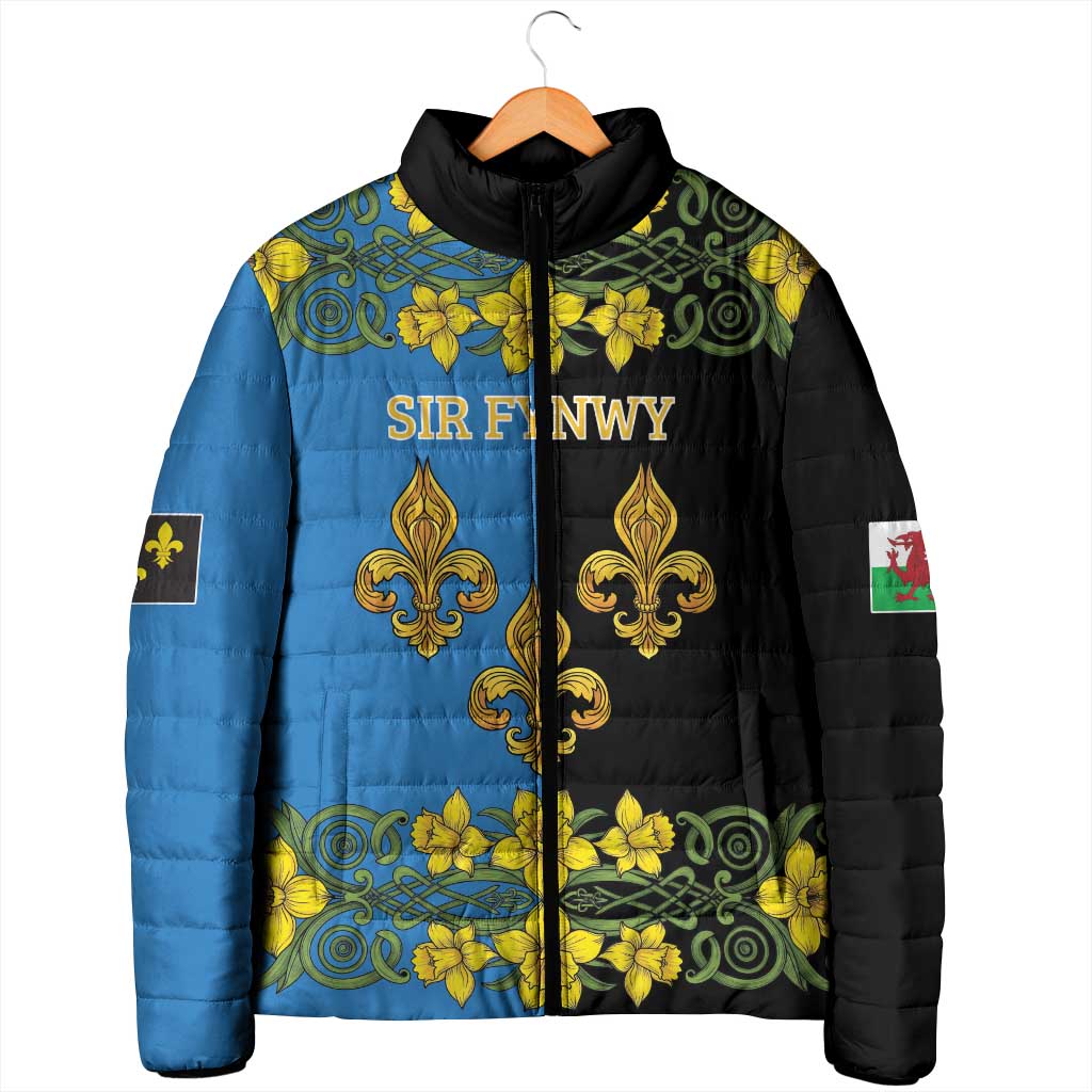 Personalized Monmouthshire Wales Padded Jacket Sir Fynwy Flag With Welsh Daffodil - Wonder Print Shop