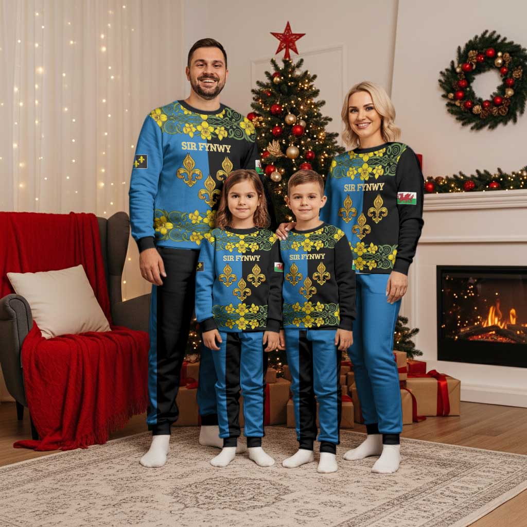 Personalized Monmouthshire Wales Christmas Pajama Set Sir Fynwy Flag With Welsh Daffodil - Wonder Print Shop