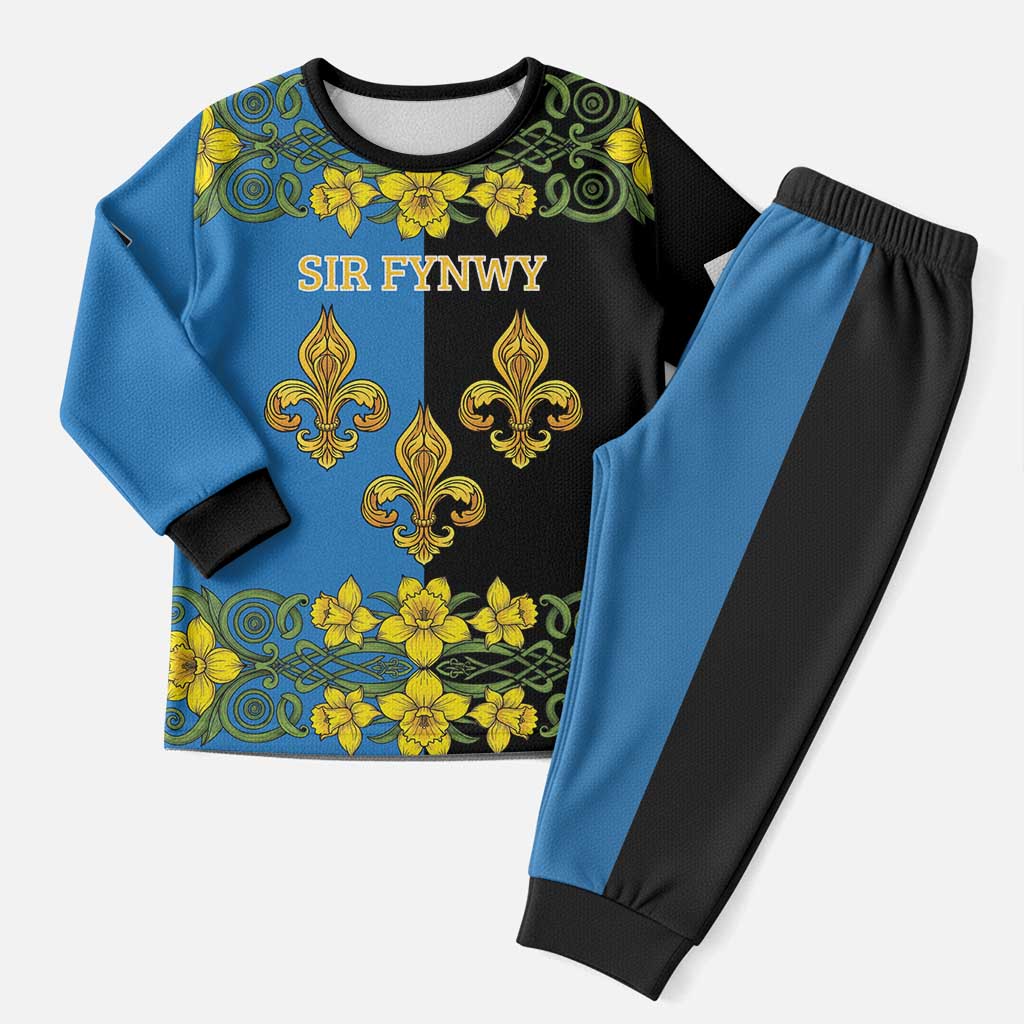 Personalized Monmouthshire Wales Christmas Pajama Set Sir Fynwy Flag With Welsh Daffodil - Wonder Print Shop