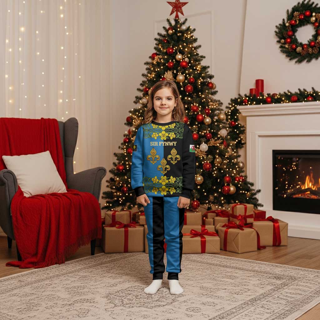 Personalized Monmouthshire Wales Christmas Pajama Set Sir Fynwy Flag With Welsh Daffodil - Wonder Print Shop