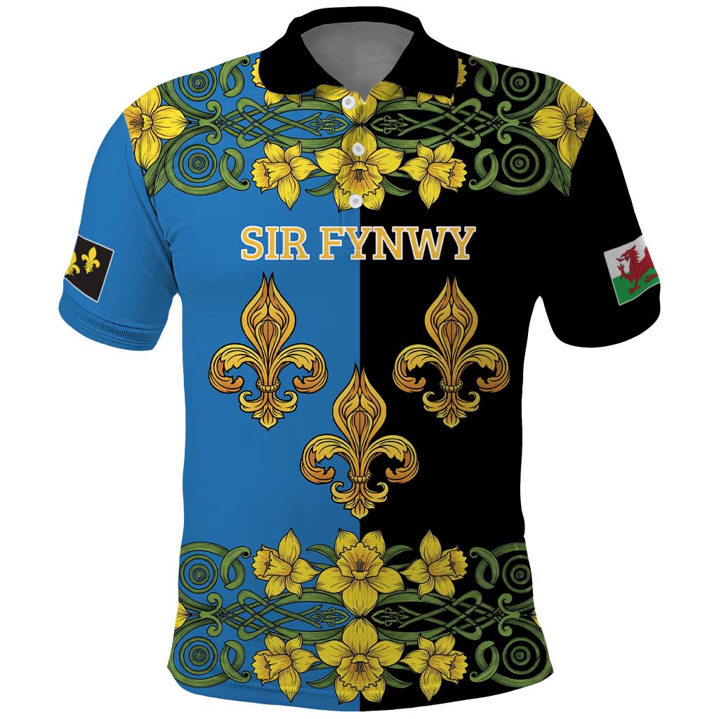 Personalized Monmouthshire Wales Polo Shirt Sir Fynwy Flag With Welsh Daffodil - Wonder Print Shop