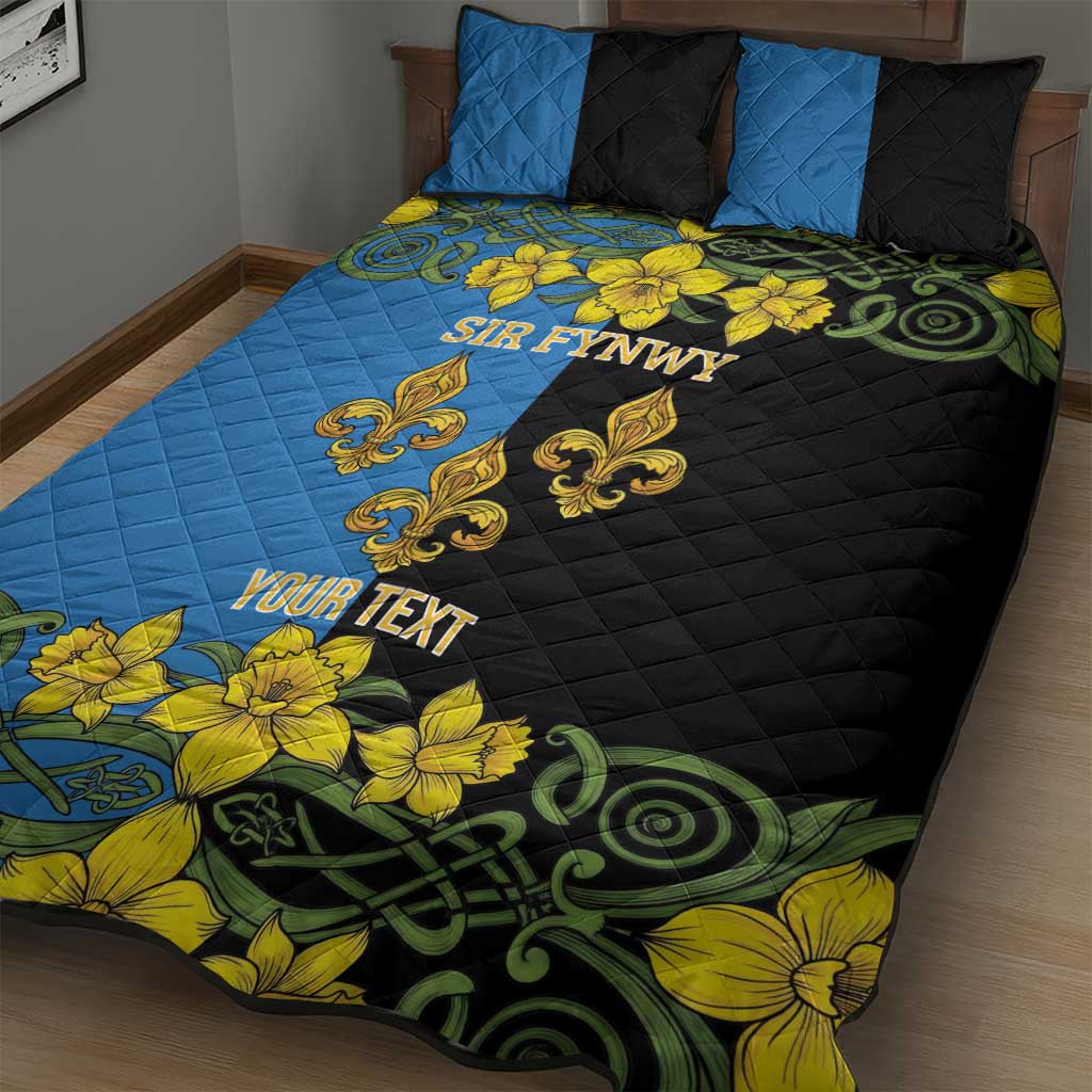 Personalized Monmouthshire Wales Quilt Bed Set Sir Fynwy Flag With Welsh Daffodil - Wonder Print Shop