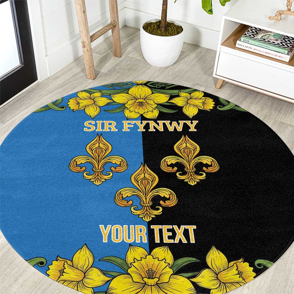 Personalized Monmouthshire Wales Round Carpet Sir Fynwy Flag With Welsh Daffodil - Wonder Print Shop