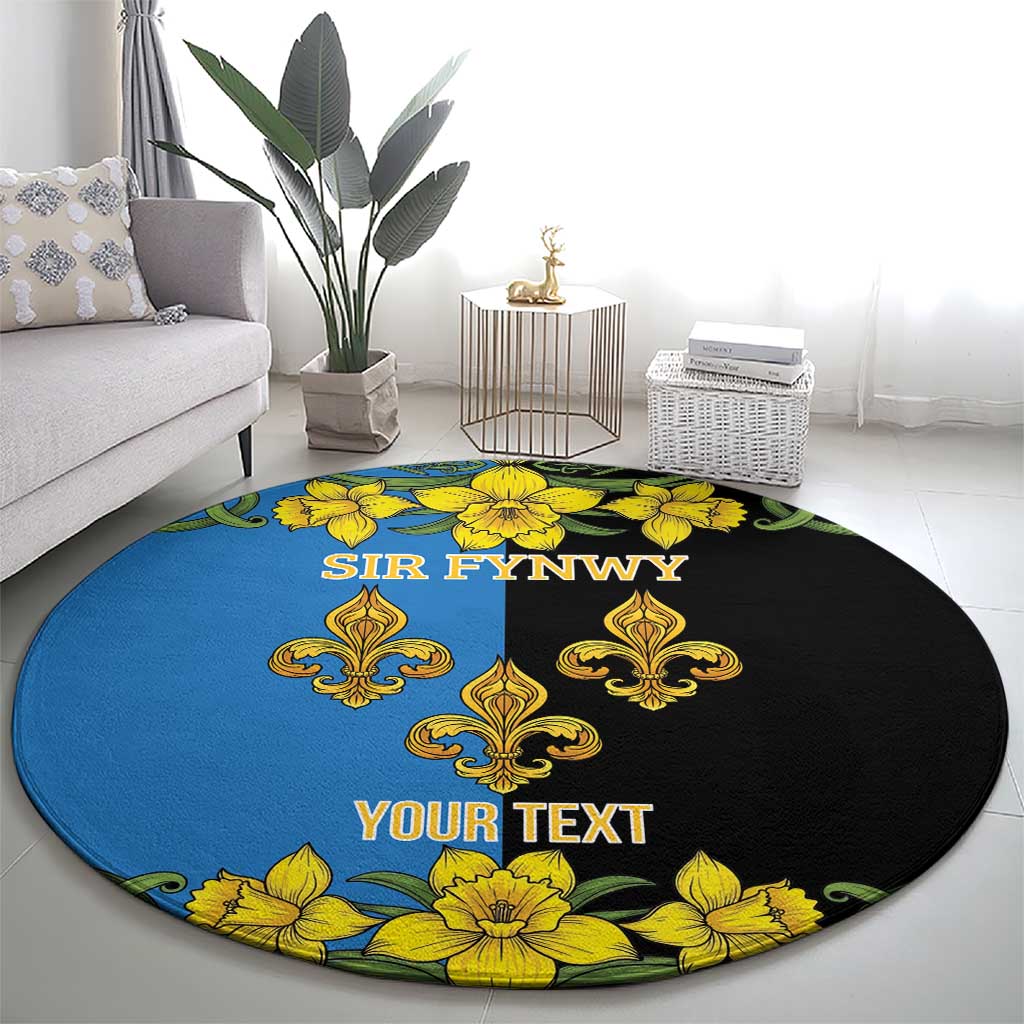 Personalized Monmouthshire Wales Round Carpet Sir Fynwy Flag With Welsh Daffodil - Wonder Print Shop