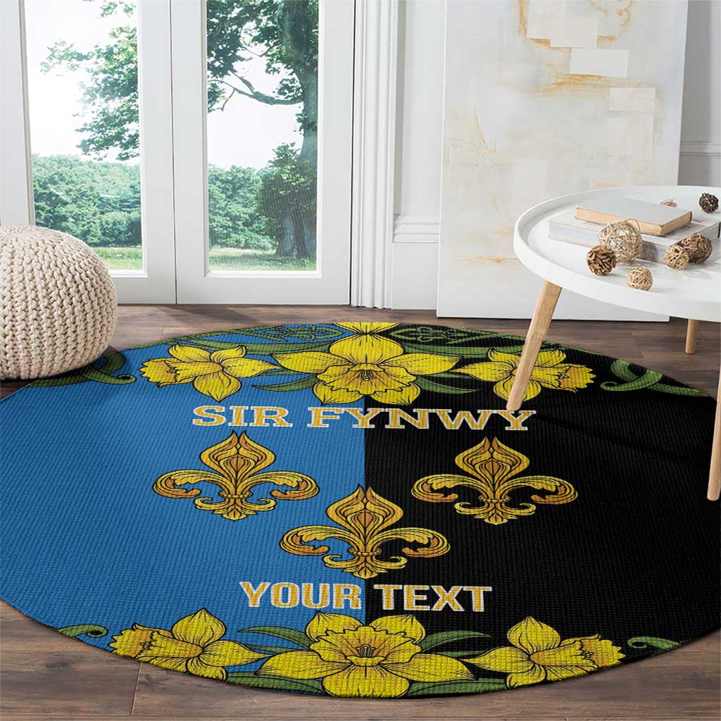 Personalized Monmouthshire Wales Round Carpet Sir Fynwy Flag With Welsh Daffodil - Wonder Print Shop
