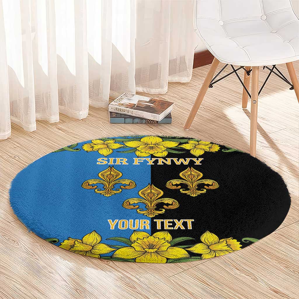 Personalized Monmouthshire Wales Round Carpet Sir Fynwy Flag With Welsh Daffodil - Wonder Print Shop