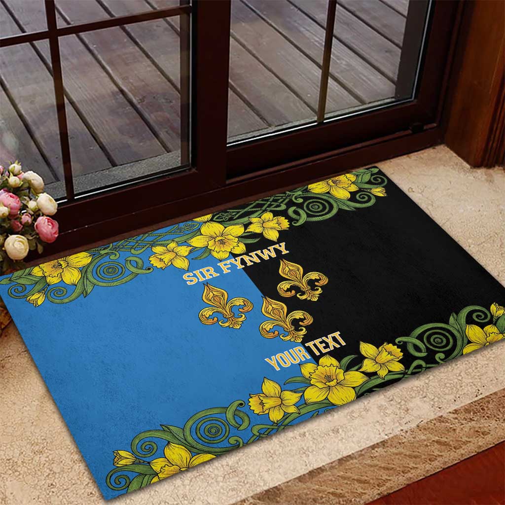 Personalized Monmouthshire Wales Rubber Doormat Sir Fynwy Flag With Welsh Daffodil - Wonder Print Shop
