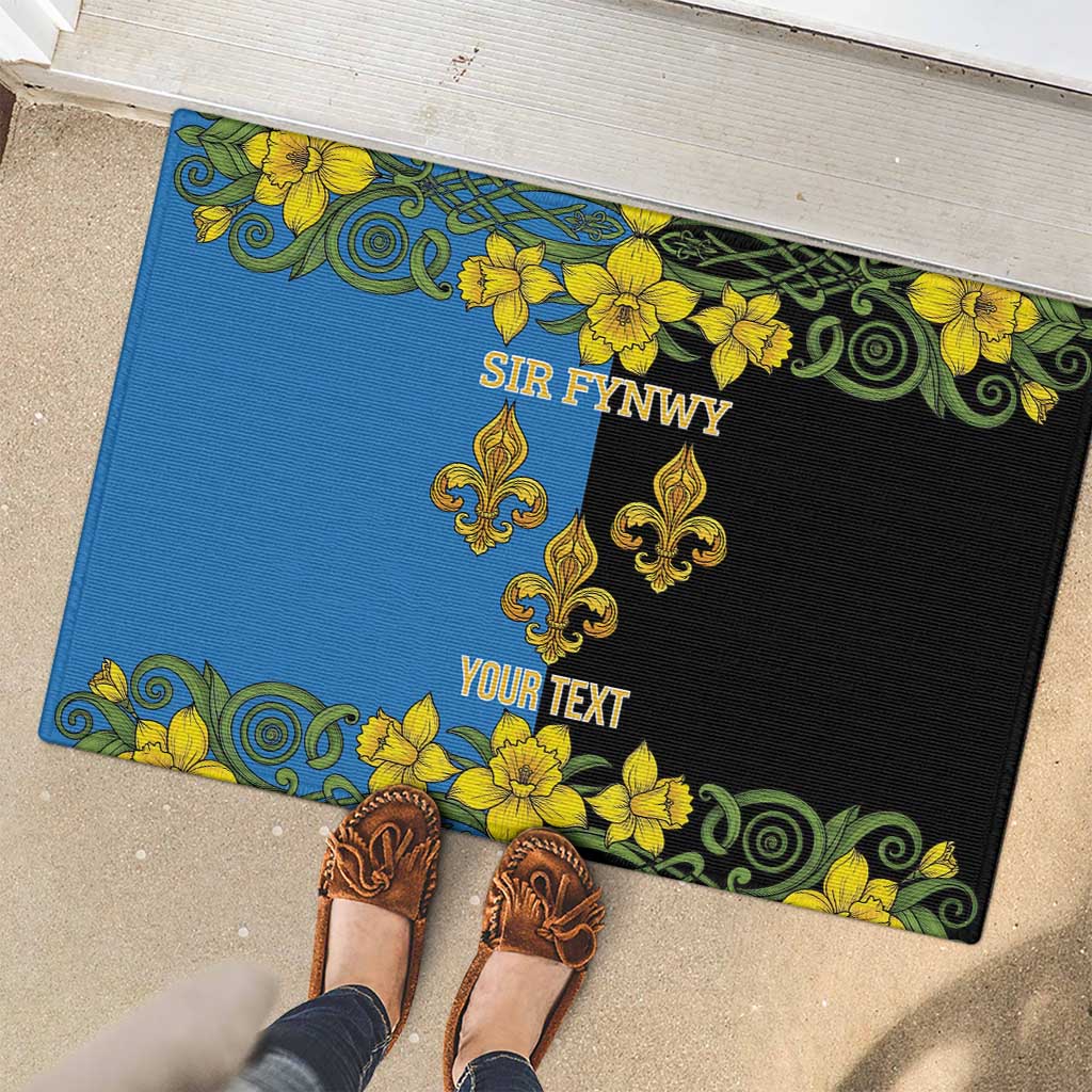 Personalized Monmouthshire Wales Rubber Doormat Sir Fynwy Flag With Welsh Daffodil - Wonder Print Shop