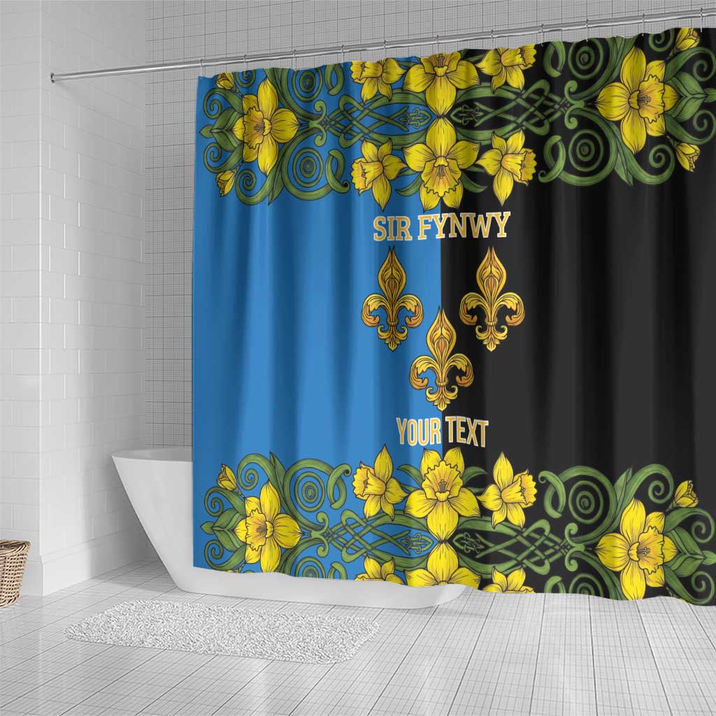 Personalized Monmouthshire Wales Shower Curtain Sir Fynwy Flag With Welsh Daffodil - Wonder Print Shop