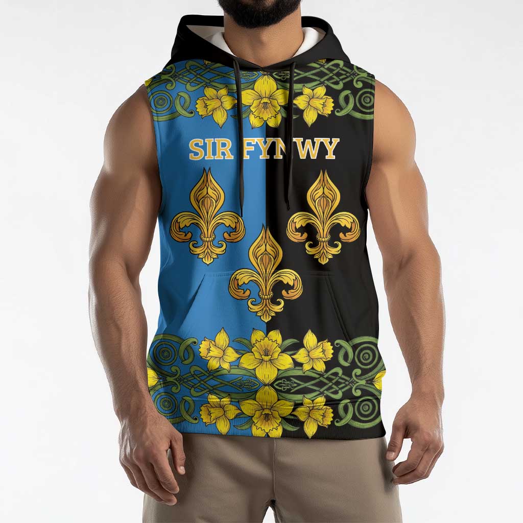 Personalized Monmouthshire Wales Sleeveless Hoodie Sir Fynwy Flag With Welsh Daffodil - Wonder Print Shop