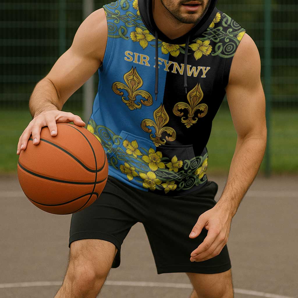 Personalized Monmouthshire Wales Sleeveless Hoodie Sir Fynwy Flag With Welsh Daffodil - Wonder Print Shop