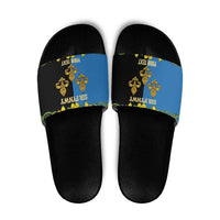 Personalized Monmouthshire Wales Slide Sandals Sir Fynwy Flag With Welsh Daffodil - Wonder Print Shop