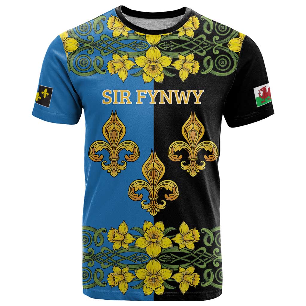 Personalized Monmouthshire Wales T Shirt Sir Fynwy Flag With Welsh Daffodil - Wonder Print Shop