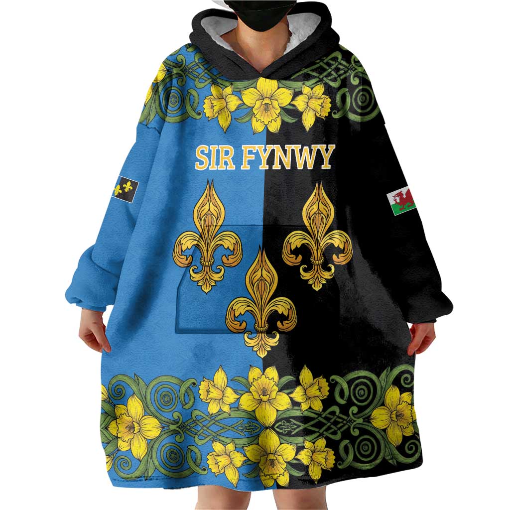 Personalized Monmouthshire Wales Wearable Blanket Hoodie Sir Fynwy Flag With Welsh Daffodil - Wonder Print Shop