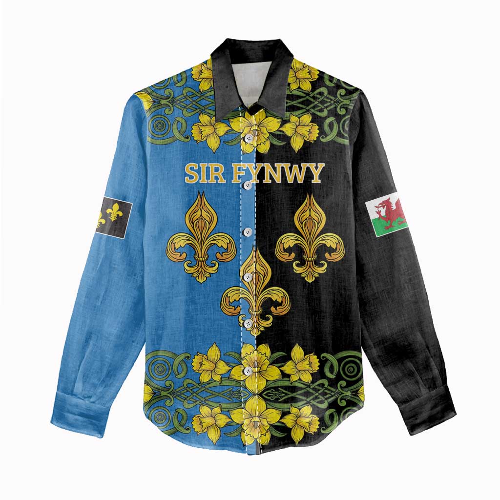 Personalized Monmouthshire Wales Women Casual Shirt Sir Fynwy Flag With Welsh Daffodil - Wonder Print Shop