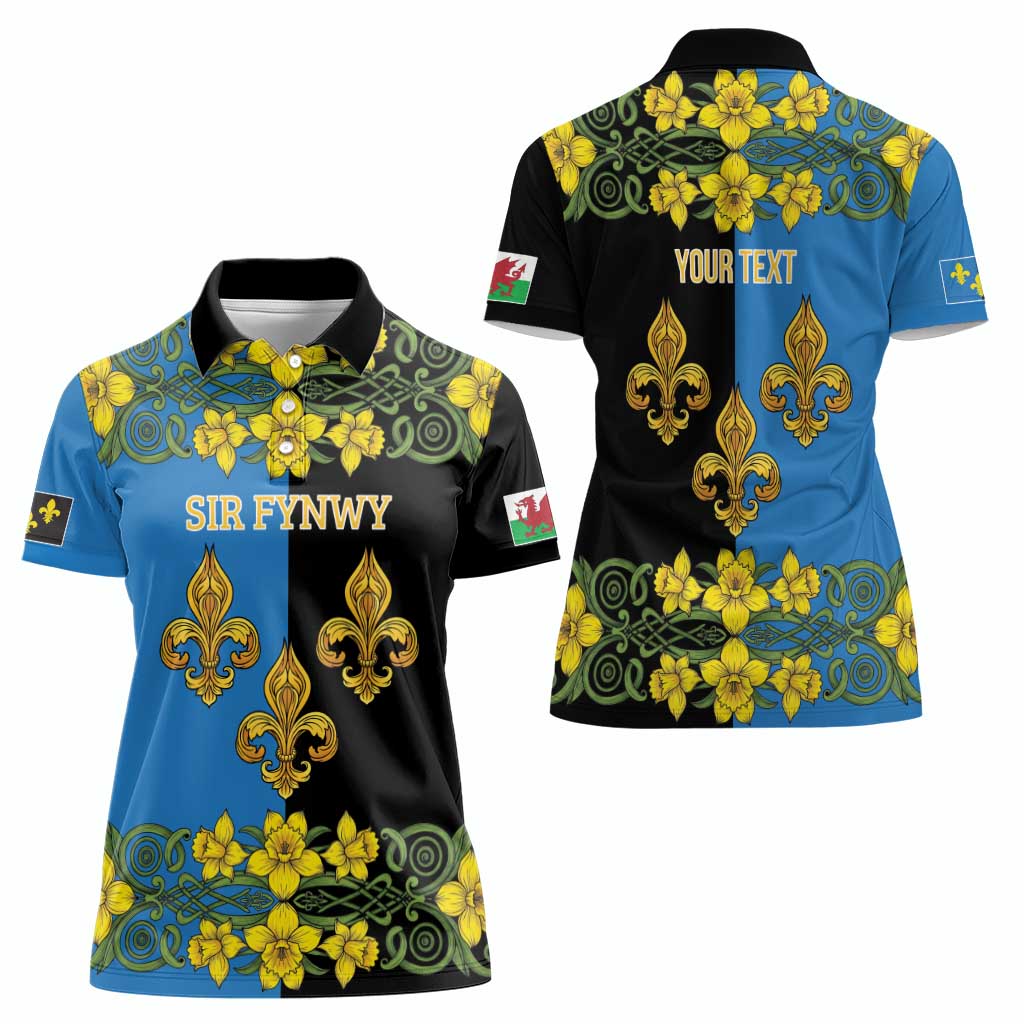 Personalized Monmouthshire Wales Women Polo Shirt Sir Fynwy Flag With Welsh Daffodil - Wonder Print Shop