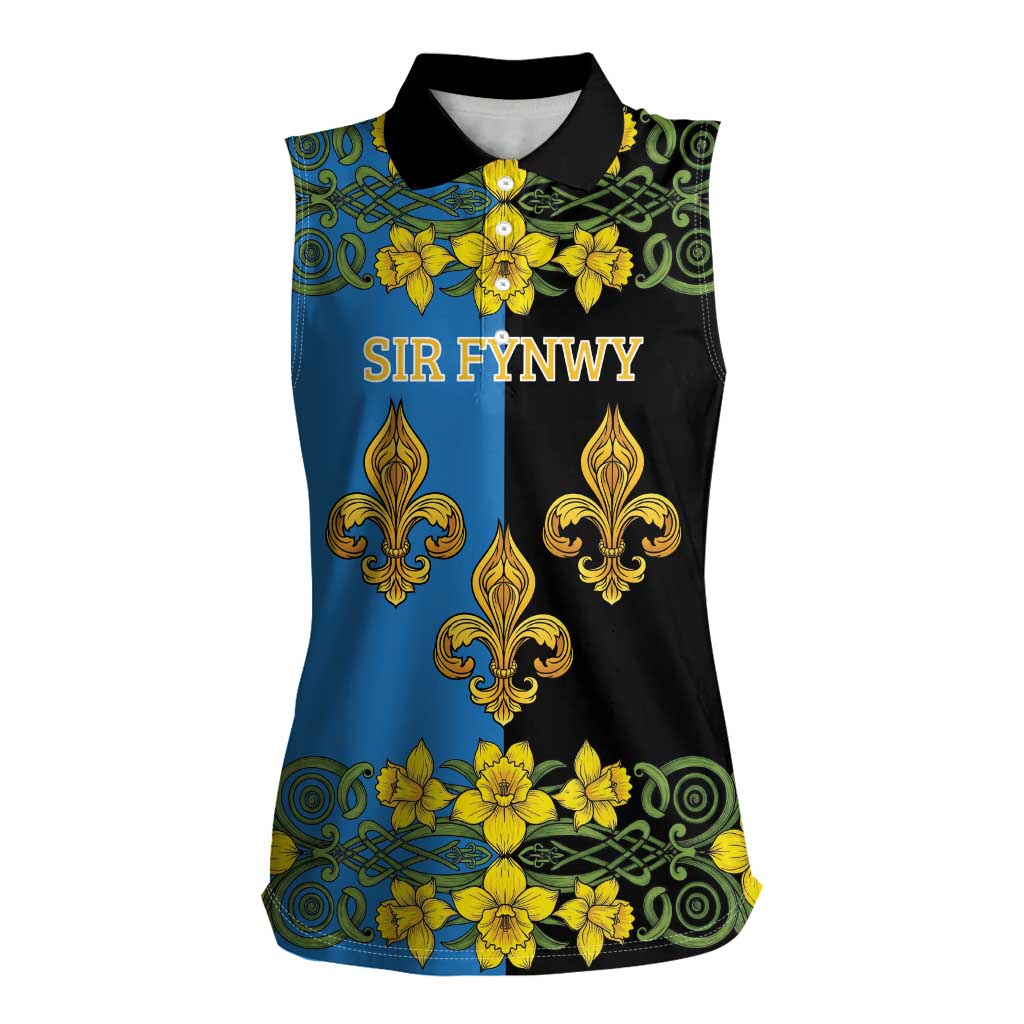 Personalized Monmouthshire Wales Women Sleeveless Polo Shirt Sir Fynwy Flag With Welsh Daffodil - Wonder Print Shop
