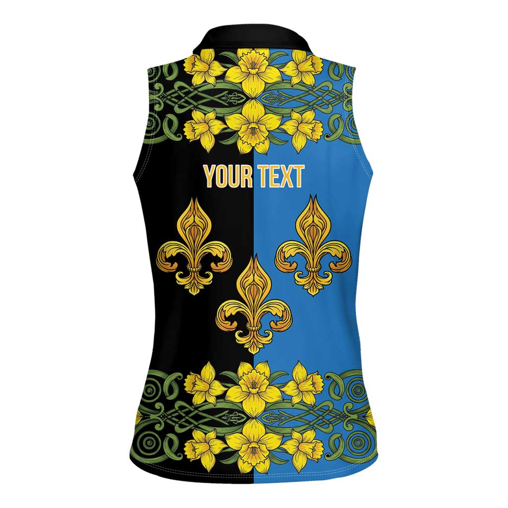 Personalized Monmouthshire Wales Women Sleeveless Polo Shirt Sir Fynwy Flag With Welsh Daffodil - Wonder Print Shop