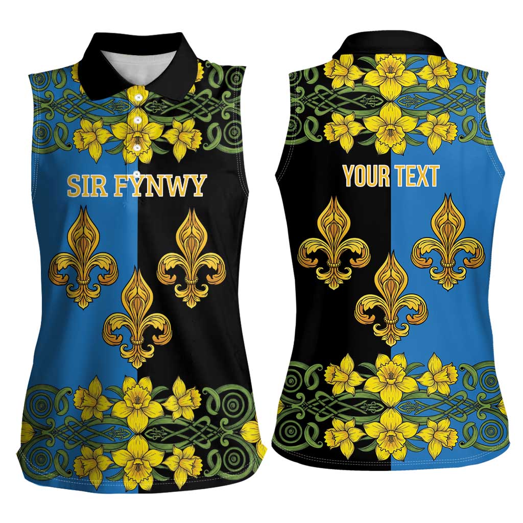 Personalized Monmouthshire Wales Women Sleeveless Polo Shirt Sir Fynwy Flag With Welsh Daffodil - Wonder Print Shop